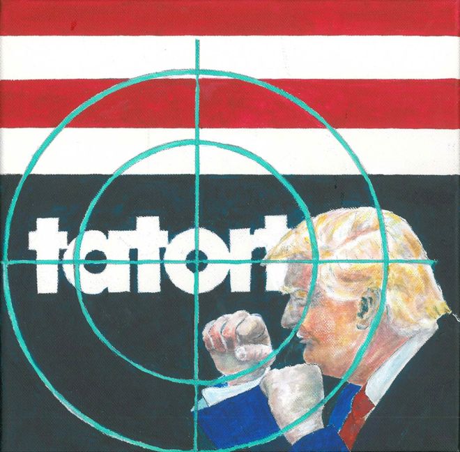 Tatort Trump, 2017, Acryl auf Lw., 30 × 30 cm
